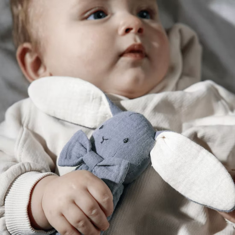 瑞典 Teddykompaniet 霧藍重紗兔兔安撫巾