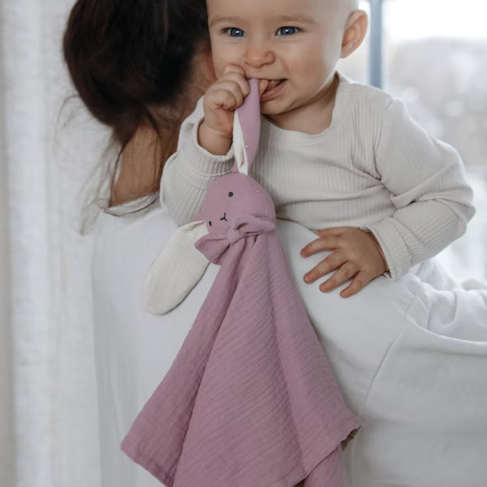 瑞典 Teddykompaniet 粉霧重紗兔兔安撫巾